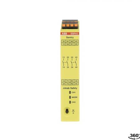 ABB Sentry SSR42P SAFETY RELAY Relaisausgänge 2 NO + 2 NO verzögert, Betriebsspannung 24 V DC, Pus 1,5 Sekunden Verzögerung