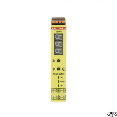ABB Sentry USR10P SAFETY UNIVERSAL RELAY 24 V DC Relaisausgänge 3 NC+ 1 NO, PushIn 1-Digit Display erweiterte Sicherheitstimer-Funktionen