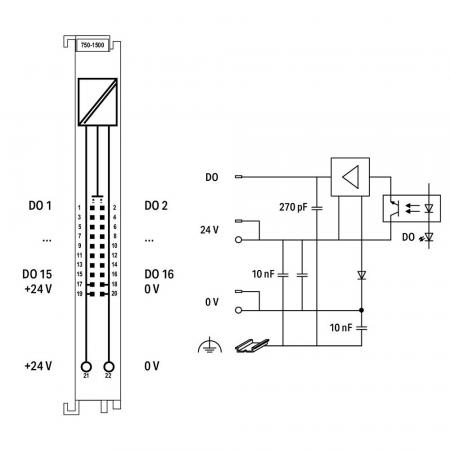 WAGO 750-1500 Digital Ausgangsklemme 16-Kanal 24 V DC