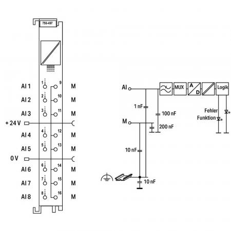 WAGO 750-497 Analogeingangsklemme 8-Kanal DC 0–10 V / ±10 V 12 Bit