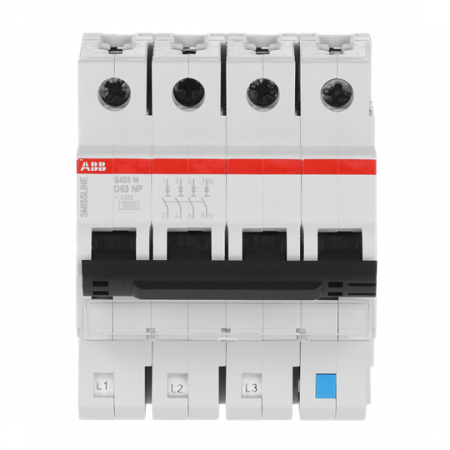 ABB S403M-D63NP Sicherungsautomat D-Char., 63 A, NP, 10 kA, 4P, steckbar geschützter Neutralleiter