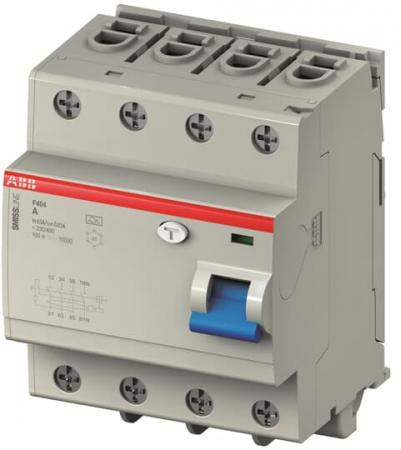 ABB F404A-63/0.1 Fehlerstromschutzschalter 63 A, 0.1 mA, 400 V AC, 50Hz, 4P, steckbar
