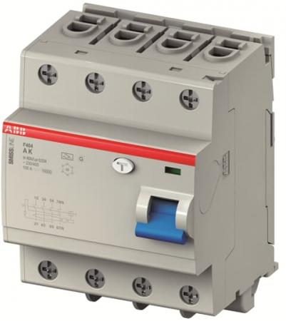 ABB F404A-K63/0.03 Fehlerstrom-Schutzschalter 63 A, 0.03 mA, 400V AC, 50HZ-Char., 4P, steckbar,