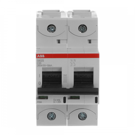ABB S802S-C20 Hochleist.-Sicherungsautomat, 20A, C, 400 V AC=Icu 50kA, 690 V AC=Icu6kA, 2P