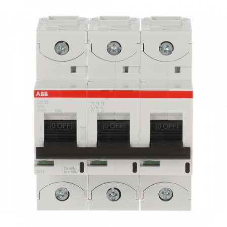 ABB S803S-D16 Hochleist.-Sicherungsautomat, 16A, D, 400 V AC=Icu 50kA, 690 V AC=Icu6kA, 3P
