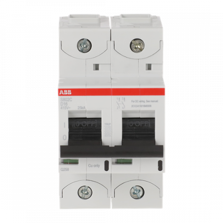 ABB S802C-D16 Hochleistungs-Sicherungsautomat, 16A, D, 415V AC=Icu 25 kA, 2P