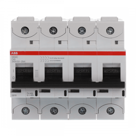 ABB S804C-C40 Hochleist.-Sicherungsautomat, 40A, C, 415 V AC=Icu 25kA, 4P