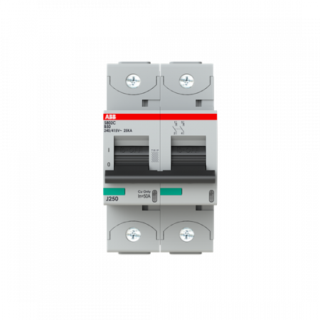 ABB S802C-B50 Hochleistungs-Sicherungsautomat, 50A, B, 415V AC=Icu 25 kA, 2P