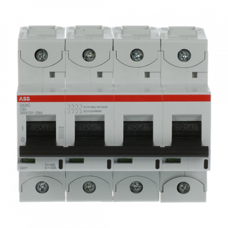 ABB S804C-C63 Hochleist.-Sicherungsautomat, 63A, C, 415 V AC=Icu 25kA, 4P