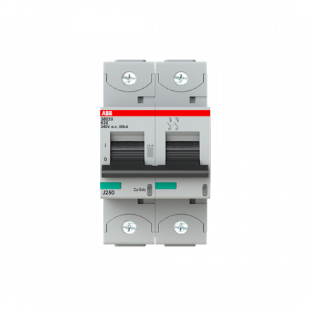ABB S802U-K25 Hochleist.-Sicherungsautomat, 25A, K, 240 V AC=Icu 50kA, 2P, UL 489, 415 V AC=Icu 50kA, EN60947-2