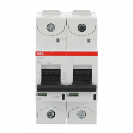 ABB S802S-C2 Hochleistungs-Sicherungsautomat 2A, C, 400 V AC=Icu 50kA, 690 V AC=Icu6kA, 2P