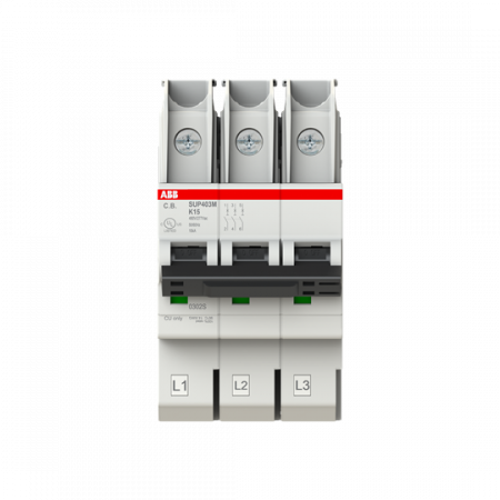 ABB SUP403M-K15 Sicherungsautomat K-Char., SMISSLINE steckbar Typ K, 15 A, 10 kA, 3P, UL489