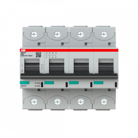 ABB S804P-K80 Hochleistungs-Sicherungsautomat 80A, K-Char., Icu=50kA 240/415V AC, 4P