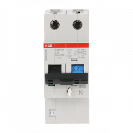ABB FS401M-C20/0.03 FI/LS-Schalter 1P+N, 10 kA, C-Charak., 20 A, 30 mA Typ A SMISSLINE TP