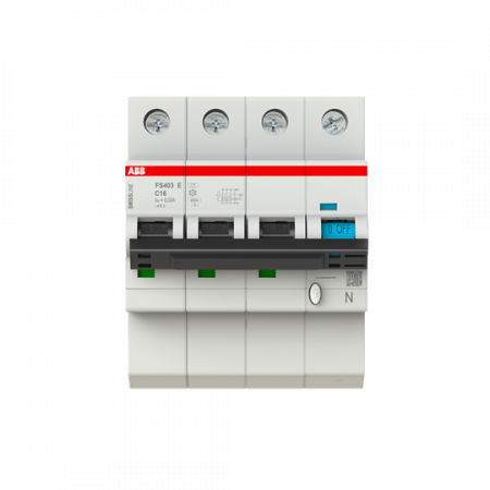 ABB FS403E-C16/0.03 FI/LS-Schalter 3P+N, 6 kA, C-Charak., 16 A, 30 mA Typ A SMISSLINE TP