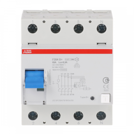 ABB FI  F204B+63/0.3 FI-Schutzschalter 4P, Typ B+, 63 A, 300 mA, kurzzeitverzögert