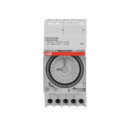 ABB AD1CO-R-15m Analoge Zeitschaltuhr Tagesprogramm 15-min-Takt, 1 Wechsler 230 V AC, mit Gangreserve