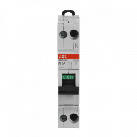 ABB SN201 M-B16 Sicherungsautomat B-Char., 10 kA, 16 A, 1P+N Neutralleiter rechts