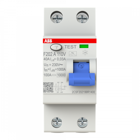 ABB F202 A-40/0.03 110V FI-Schalter Typ A 110V RCCB, 2P, 40A, 30mA, f.110V AC-Netz