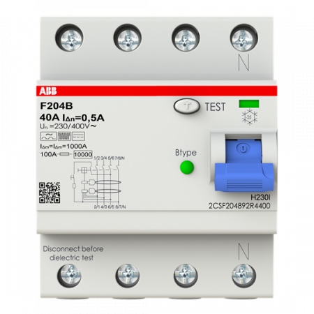 ABB F204 B S-40/0.5 FI-Schutzschalter Typ B 4P, 40A, 500mA, selektiv, 5kA, 4TE