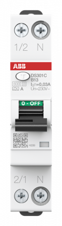 ABB DS301C B13 A30 FI/LS-Schalter 6kA, 1P+N, Typ A, B13, 30mA 1 Teilungseinheit