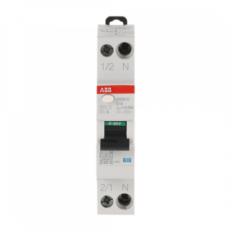 ABB DS301C C10 A30 FI/LS-Schalter 6kA, 1P+N, Typ A, C10, 30mA 1 Teilungseinheit