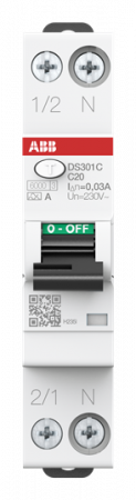 ABB DS301C C20 A30 FI/LS-Schalter 6kA, 1P+N, Typ A, C20, 30mA 1 Teilungseinheit