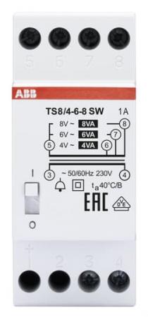ABB TS 8/4-6-8SW Klingeltransformator 230 V, 8 VA,4-6-8V, EIN/AUS Schalter