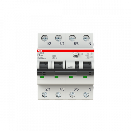 ABB DS203NC K10 A30 FI/LS-Schalter 6kA 3P+N, Typ A, B 6, 30mA 6kA IEC/EN 61009, 10kA IEC/EN 60947-2