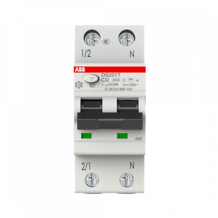 ABB DS201T C32 A30 FI/LS-Schalter 6kA, 1P+N, Typ A, Bahn, C32, 30mA