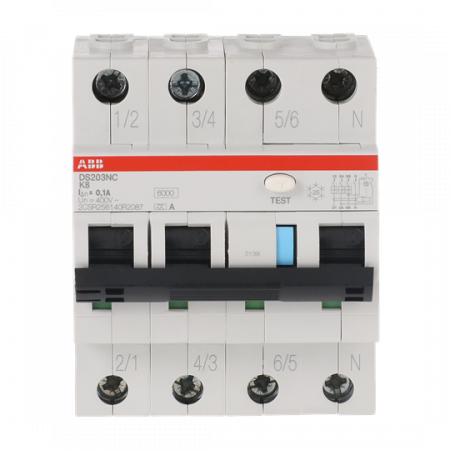 ABB DS203NC K8 A100 FI/LS-Schalter Icn = 6.000 A nach IEC/EN 61009-1, Icu = 10 kA IEC/EN 60947-2