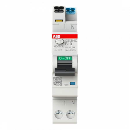 ABB DSX301C B10 F30 FI/LS-Schalter Typ F mischfrequenzsensitiv 30 mA, 6 kA, 1P+N, B-Char., 10 A FlexLine Push-in Technologie 1 Teilungseinheit