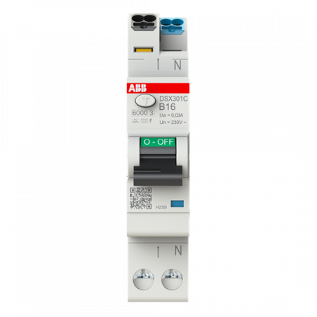 ABB DSX301C B16 F30 FI/LS-Schalter Typ F mischfrequenzsensitiv 30 mA, 6 kA, 1P+N, B-Char., 16 A FlexLine Push-in Technologie 1 Teilungseinheit