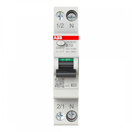 ABB DS301C B10 F30 FI/LS-Schalter Typ F mischfrequenzsensitiv 30 mA, 6 kA, 1P+N, B-Char., 10 A 1 Teilungseinheit