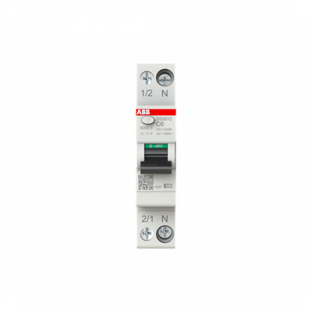 ABB DS301C C6 F30 FI/LS-Schalter Typ F mischfrequenzsensitiv 30 mA, 6 kA, 1P+N, C-Char., 6 A 1 Teilungseinheit