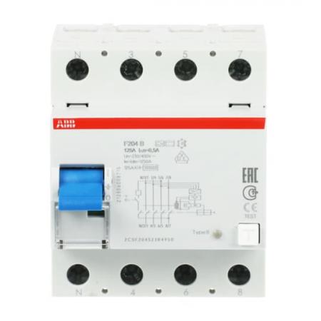 ABB F204 B-125/0.5-L FI-Schutzschalter 4P allstromsensitiv 125A 500mA N links
