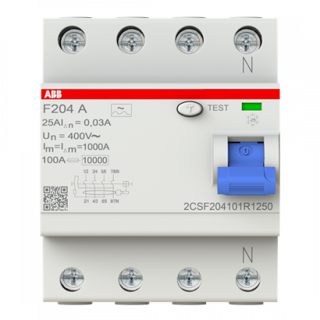 ABB F204 A-25/0.03 FI-Schutzschalter 4P, Typ A, 25A, 30mA