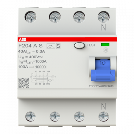 ABB F204 A S-40/0.3 FI-Schutzschalter 4P, Typ A, 40A, 300mA, selektiv