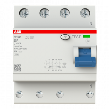 ABB FX204 F-25/0.03 Fehlerstrom-Schutzschalter Typ F 4P 30mA 25 A mischfrequenzsensitiv FlexLine Push-in Technologie