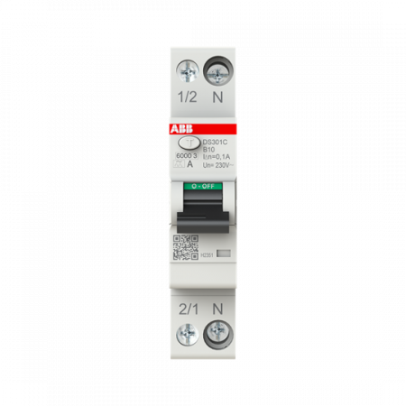 ABB DS301C B10 A100 FI/LS-Schalter Typ A, 100 mA, 6 kA, 1P+N, B-Char., 10 A 1 Teilungseinheit