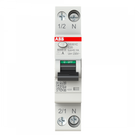 ABB DS301C C20 A100 FI/LS-Schalter Typ A, 100 mA, 6 kA, 1P+N, C-Char., 20 A 1 Teilungseinheit