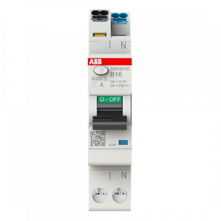 ABB DSX301C B16 A100 FI/LS-Schalter Typ A, 100 mA, 6 kA, 1P+N, B-Char., 16 A FlexLine Push-in Technologie 1 Teilungseinheit