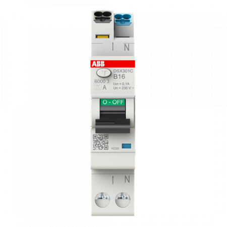 ABB DSX301C B16 A300 FI/LS-Schalter Typ A, 300 mA, 6 kA, 1P+N, B-Char., 16 A FlexLine Push-in Technologie 1 Teilungseinheit