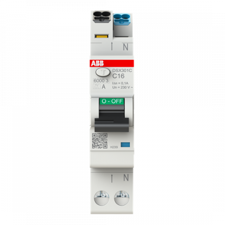 ABB DSX301C C16 A300 FI/LS-Schalter Typ A, 300 mA, 6 kA, 1P+N, C-Char., 16 A FlexLine Push-in Technologie 1 Teilungseinheit