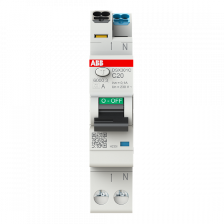 ABB DSX301C C20 A300 FI/LS-Schalter Typ A, 300 mA, 6 kA, 1P+N, C-Char., 20 A FlexLine Push-in Technologie 1 Teilungseinheit