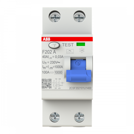 ABB F202 A-40/0.03 U FI-Schutzschalter 2P, Typ A, 40A, 30mA, unverpackt, Großverpackung 48 Stück