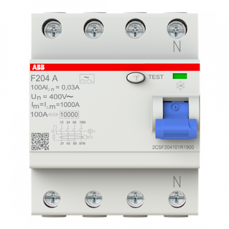 ABB F204 A-100/0.03 FI-Schutzschalter 4P, Typ A, 100A, 30mA