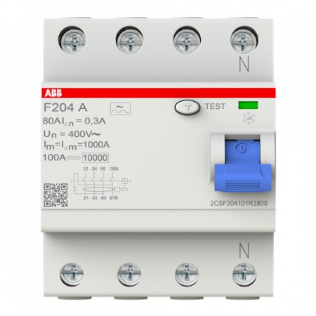 ABB F204 A-80/0.3 FI-Schutzschalter 4P, Typ A, 80A, 300mA