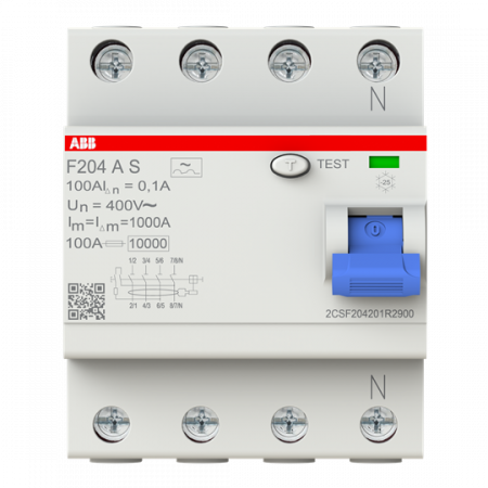 ABB F204 A S-100/0.1 FI-Schutzschalter 4P, Typ A, 100A, 100mA, selektiv