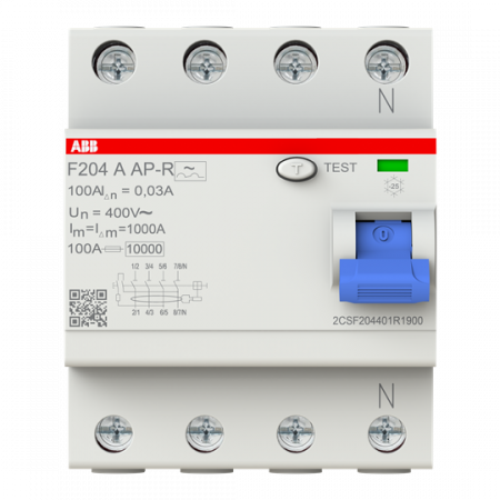 ABB F204 A-100/0.03 AP-R FI-Schutzschalter 4P, Typ A, 100A, 30mA, kurzzeitverzögert